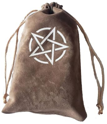 Wisafory Tarot Beutel Samtsäckchen Tarot Karten Samt Taschen mit Kordelzug Pentagram Samtbeutel Geschenkbeutel Schmuckbeutel Tarot Aufbewahrungstasche für Tarotdecks 18x10cm Braun