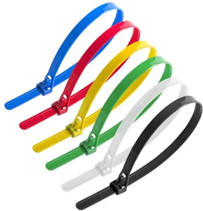 DC VOLTAGE Kabelbinder, 8 mm x 400 mm, verschiedene Farben, 100 Stück, lösbar, strapazierfähig, wiederverwendbar, Kunststoff-Kabelbinder, starke Nylon-Kabelbinder, selbstschließender Mechanismus für