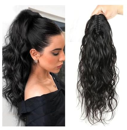 Extensión de cola de caballo 8-28 pulgadas Body Wave Ponytail Postizo Cabello humano Garra Clip Ponytail Natural Negro Brasileño Remy Clip en extensiones de cabello rizado ondulado for mujeres Extensi