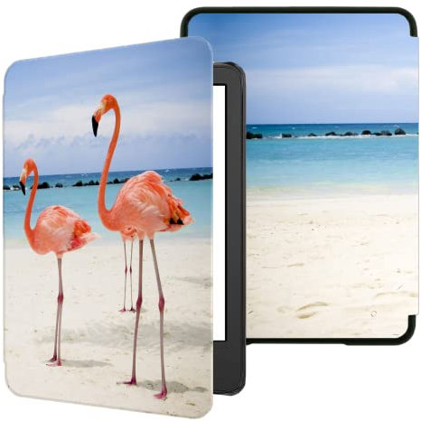 Hülle für Kindle e-Reader 6 Zoll 11th Generation 2024 Release, TOKILO Premium-PU-Lederhülle mit Auto Sleep Wake für Kindle 6 E-Book Reader (11th Generation, 2024/2022 Release) Strandflamingo