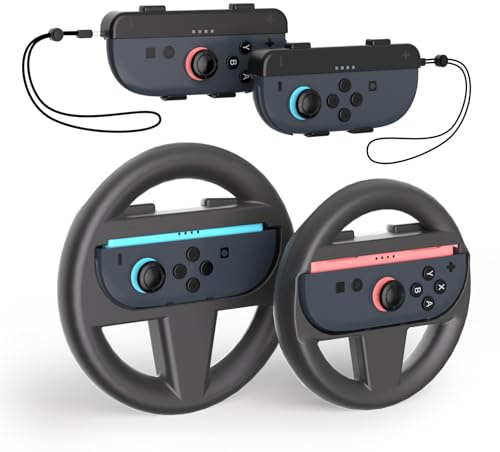 Aukuoy Switch 2 Steering Wheels and Wrist Straps for Nintendo Switch 2 Joycon Controller, 4-in-1 Controller Attachment for Switch 2 Accessories, 4 Pack