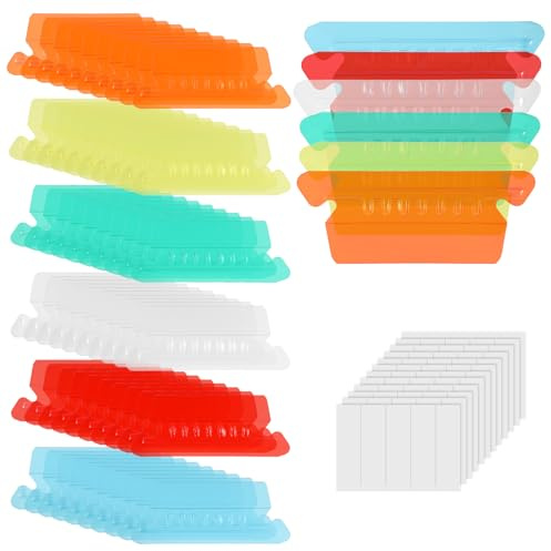 Tinoaly 60pcs Onglets Dossiers Suspendus, Colorés Transparents Plastique Étiquettes pour Dossier Fichiers avec Inserts en Papier pour l'Organisation du Bureau et l'Identification Rapide des Documents