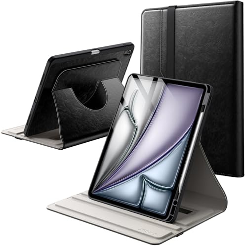 JETech Roterande Fodral för iPad Air 13-Tum M4/M3/M2 (2026/2025/2024) med Pencil Hållare, 360 Grader Roterande PU Läder Folio Skyddande Case (Svart)