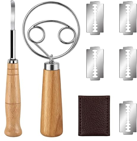 BrKern Bäckermesser Set mit 5 Klingen, Brotklinge & Teigmesser für Sauerteig, Brot Einschneidemesser mit Wechselklingen, Inkl. Doppelschneid-Rührer
