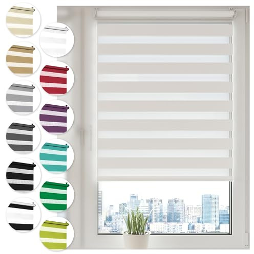 Doppelrollo Klemmfix ohne Bohren 120cm x 210cm Weiß Duo Rollo Klemmrollo Sonnenschutzrollo Fensterrollo für Fenster & Türen Zebrarollo Seitenzugrollo