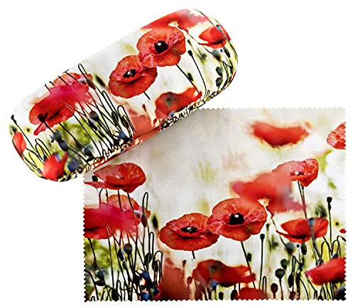 VON LILIENFELD Brillenetui Mohnblumen Motiv Etui Brille Mikrofaser Brillenputztuch Brillenbox Stabiles Hardcase Set mit Stoff bezogen