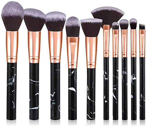 Pinselset Makeup Start Makers 10 Stück Professionelle Make Up Pinsel Set Schwarzer Marmor Kosmetik Pinselset Puder Foundation Lidschatten Concealer Eyeshadow Schmink Pinsel (A)