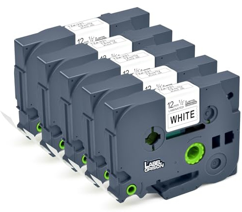 Etikett Orison TZe-231 etikett Maker Tape kompatibel med Brother P-Touch Label Tape Tz Tape 12 mm 0,47 laminerat etikettband för Brother PT-D210 D220 H110 D200 D400 D410 D610BT, svart på vit, 5X