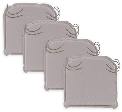 Traumnacht Komfort Stuhlkissen Outdoor 4er Set 44 x 47 x 6 cm, Sitzkissen mit abnehmbarem Bezug & Eckbändern für Gartenstuhl, taupe
