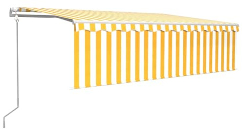 vidaXL Markise Automatisch mit Jalousie LED Windsensor Gelenkarmmarkise Sonnenmarkise Balkonmarkise Sonnenschutz Garten Terrasse Balkon 5x3m Gelb Weiß