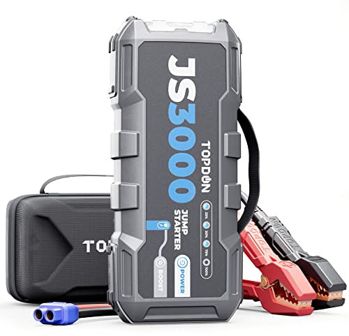 TOPDON 12V 3000A JS3000 Portable Car Battery Jump Starter Pack for Up to 9L Gas/7L Diesel Engines, EVA Protection Case with Handle and Jumper Cables