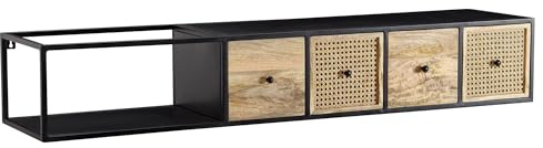 Wohnling Lowboard Hängend Mango Massivholz/Metall 150x25x35 cm TV-Schrank Schwarz, Design Fernsehtisch Wiener Geflecht Modern, Fernsehschrank Wand, TV-Kommode Fernsehkommode zum Aufhängen