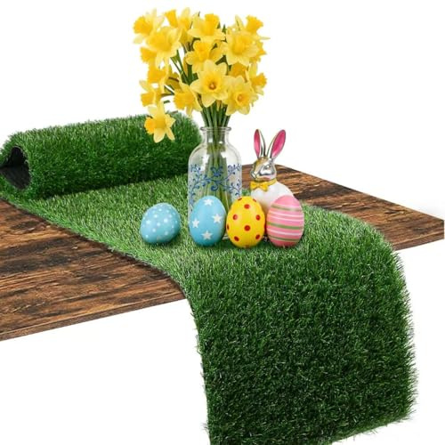 XLX TURF Artificial Grass Table Runner Easter Golf Party Decorations 12 x 60 Inch, Green Faux Grass Crafts Tabletop Centerpiece Birthday Wedding Baby Shower