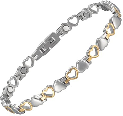 YINOX 316L Bracelet de cheville magnétique pour femme en forme de cœur avec aimants, longueur 24 cm, Acier inoxydable