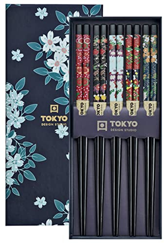 TOKYO design studio Lot de 5 bâtonnets ESS en bois Bleu cerisier 22,5 cm avec coffret cadeau