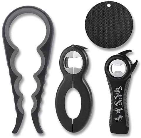 YUDANSI 4Pack Tin and Bottle Opener Set for Arthritis, Weak Hands - Beer, Soda, Jar Opener With Non-Slip Handle and Silicone Lid Gripper Pad - Kitchen Gadget