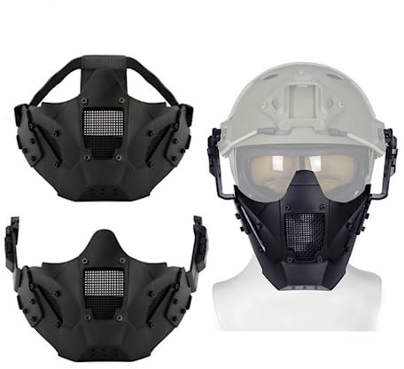 ACEXIER Masque Tactique pour Paintball, Paintball, Demi-Visage en Maille d'acier avec Double Sangle (Black)