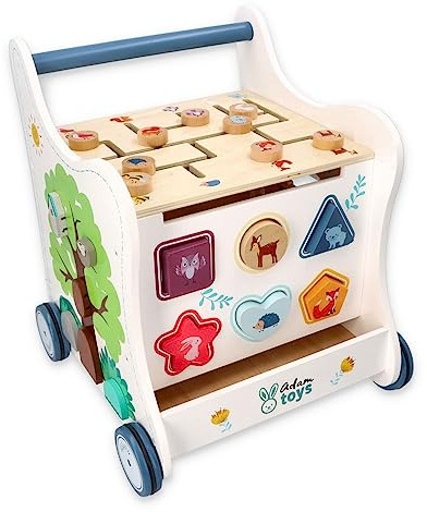 Lauflernwagen Holz Multi-Activity, 5-in-1 Spielzeug, Babywalker, Waldabenteuer, Waldtiere - Kinderspielzeug ab 1 Jahr - Lauflernwagen Junge, Mädchen - Blöcke, Stichsäge, Rad, Klemmbretter