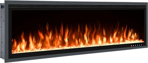 Wärme Firebox Panoramic 50-50/127cm Slim Frame Recessed Media Wall Inset Electric Fireplace with Multi Flame Colours 1400W/1600W (50)