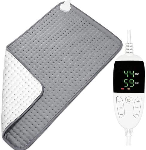 Heizkissen 30 x 60cm, Heizkissen mit Abschaltautomatik, Wärmekissen Elektrisch mit 5 Temperaturstufen und 4 Zeiteinstellungen, Heizdecke Maschinenwaschbar, für Rücken Nacken Schulter Bauch, Grau