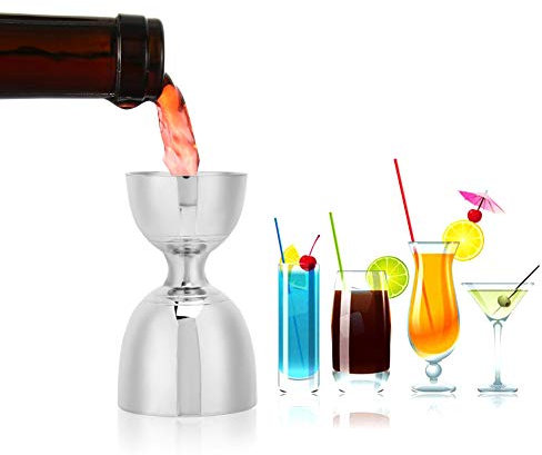 BestAlice Jigger para Bartending, Jigger de Cóctel Doble, Taza Medidora de Jigger de Acero Inoxidable, Taza Medidora de 30ml/60ml, Taza Jigger de Coctelería para Bar en Casa(Plata)