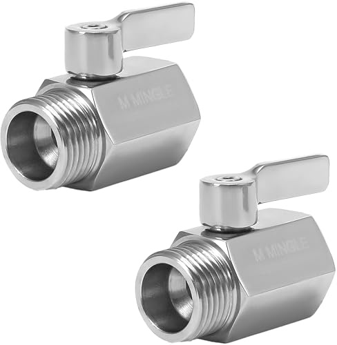 M MINGLE Gartenschlauch-Absperrventil, robuster Edelstahl 304, 3/4 Zoll, 2er-Pack mit 2 Schlauch-Unterlegscheiben