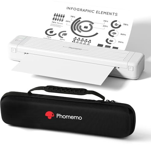 Phomemo Impresora Térmica Portátil, P831 Impresora Térmica Compatible con Teléfonos y Ordenadores Portátiles para Viajar, Oficina, Soporta Papel A4 de 210 x 297 mm, con 1 Caja de Almacenamiento