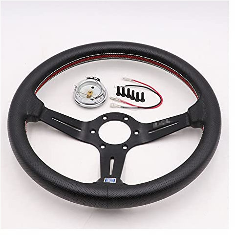Volante Sportivo Auto,Volante A Calice Ruote dello sterzo dello sterzo della deriva del volante del vettore reale di alluminio 14 pollici Decorazione (Color : Black)