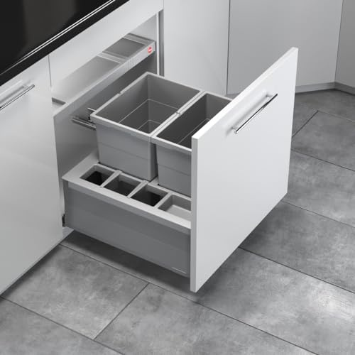 Hailo Abfallsammler 3620801 Einsatz | Separato K Mülleimer Einsatz | für 60cm Schrankauszug | 2fach Trennung mit Tablarauszug (Hellgrau)