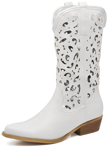IF Fashion Cowboy Western Scarpe da Donna Stivali Stivaletti Punta Camperos Texani Etnici 629 Bianco N.39