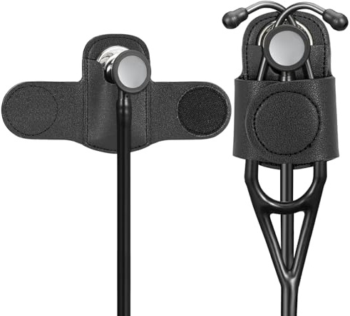 Leather Stethoscope Holder Hip Clip, Stethoscope Hip Holder for Waist Belt, Clip-on Stethoscope Holder for Physicians Nurses (black)