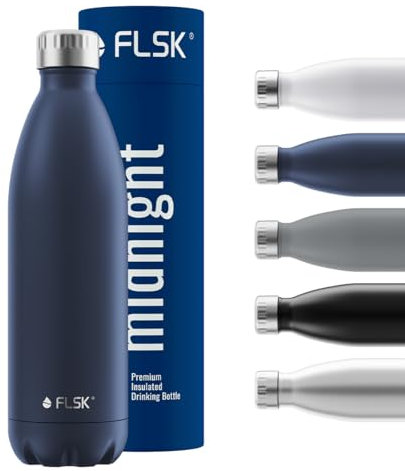 FLSK Trinkflasche – Premium Edelstahl Thermosflasche – 100 % auslaufsicher & kohlensäuregeeignet – hält 24 h kalt & 18 h heiß – BPA-frei (midnight, 1000 ml)