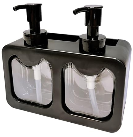 Doppio dispenser di sapone, dispenser di sapone liquido per mani e piatti e contenitore per spong con portaspazzole, organizer da piano di lavoro per cucina (nero)