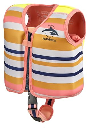 Konfidence - Gilet da bagno Premium con cinghia di sicurezza rimovibile per bambini | Galleggiabilità regolabile | Conforme CE | Approvato dalla scuola di nuoto (Gelato Rose, L 19-30kg)