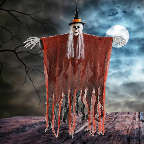 iTYOOS Halloween Deko Outdoor, Halloween deko Geist, Hängender Sensenman, Hängende Halloween Skelett Geister Dekorationen, Schädel Gaze Geist für Halloween Party Deko, Horror Deko
