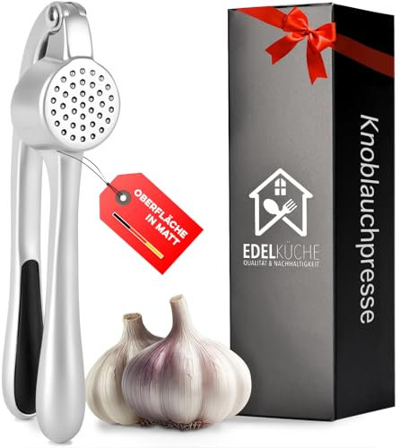 EdelKüche Premium Knoblauchpresse für Knoblauch & Ingwer (ohne Schälen) | Spülmaschinenfest | Ingwerpresse, Küchenutensil, Küchenwerkzeug | Praktisch und Pflegeleicht | Einfaches Pressen (Matt)
