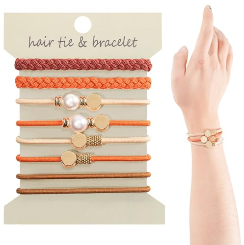 TELAIN 8 Stück Boho-Armband Haargummis für Frauen, Schonende Zopfhalter, Elastische Haargummis für dickes und dünnes Haar, Starker Halt, Geflochtene Haargummis