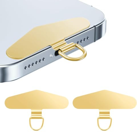 NATOSU 2 Stück Handykette Universalpads, Edelstahl Multifunktionales Handy-Lanyard-Patch, Universelle Handykette, Telefon-Patch für die meisten Smartphones (Gold)
