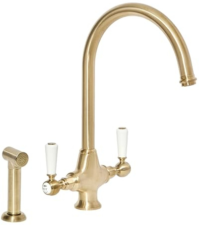 Milano Elizabeth Lever Handle Kitchen Sink Mixer Tap Swivel Spout Spray - Brass
