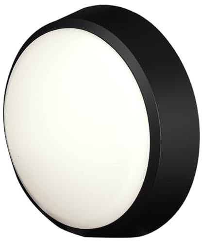 4lite Pylus Outdoor Round Wall Light (Black) 1100lm Bulkhead IP54 LED Integrated Exterior Light - 4L2/3214-4Yr Guarantee
