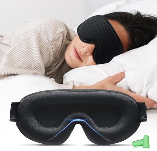 Aosun Schlafmaske für Frauen und Herren, 2024 Upgrade Augenbind, 3D Schlafbrille, 100% lichtblockierende Augenmaske mit Ohrstöpseln