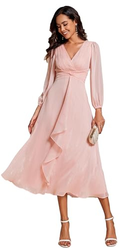 Ever-Pretty Robe D'Invité De Mariage Manches Longues Col V Lingne A Chic Rose 44