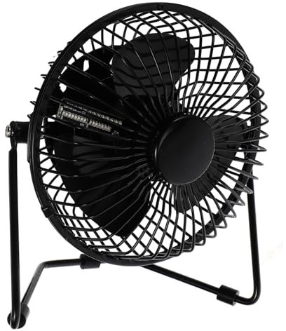 LOORGVEL Mini Ventilador LED USB de Metal para Escritorio Pantalla de Mensajes y Temperatura, sin Ruido, Portátil para Decoracion Verano en Dorm y Travel