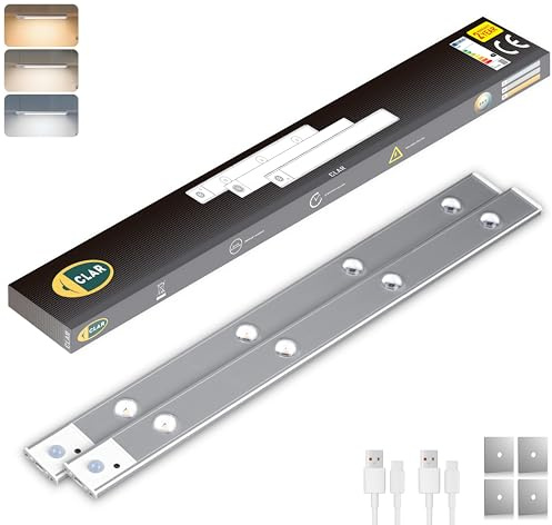 CLAR - Lampe LED Sous Meuble avec Détecteur de Mouvement, Sans Fil et Rechargeable, Éclairage Magnétique pour Cuisine et Armoire, 60 cm (Pack 2)