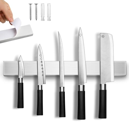 16 Inches Magnetic Knife Strip No Drill, Adhesive Magnetic Knife Holder for Wall, Magnet Knife Holder Wall Mount, Knife Bar Knife Rack Block for Metal Tools Utensils RV Kitchen Organizers and Storage