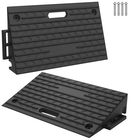 FIVMEN 2X Bordsteinrampe Gummi 10cm Hoch Tragbare Türschwellenrampe Rampe Türschwelle mit Erweiterungsbolzen Rollstuhl Rampe Auffahrhilfe für Auffahrt Gehweg Motorrad Auto