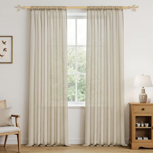 MRTREES Tenda Beige Trasparente Alta 250 cm, Larga 140 cm, con Passante per Bastone, Set da 2 Pezzi, Tende Trasparenti per Soggiorno, Camera da Letto, Cameretta e Cucina