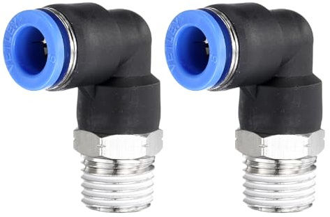 sourcing map 2pcs 90 Push to Connect Fittings 1/4 NPT Male Thread x 8mm ID Elbow Fitting Quick Connect Air Hose Pneumatic for Water Gas Oil Pipe