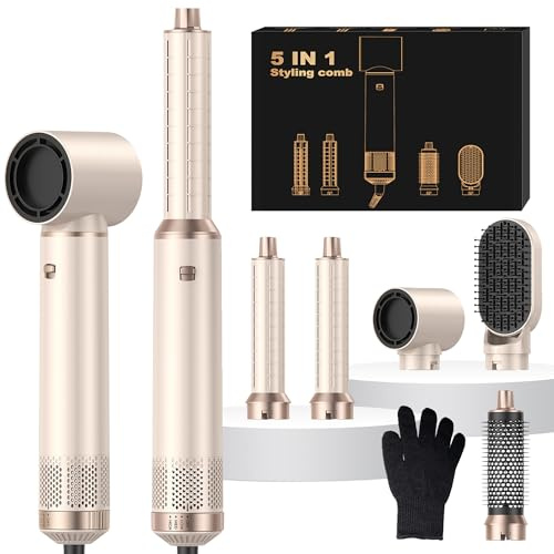 Pink Airbrush 5 in 1, Magic Styler 5 in 1 Hair Styler, Air Brush Hair Styler, Magic Air Styler with Ionic Hair Dryer, Air Curler, Hot Air Brushes for Styling Dry, Straighten, Curl, and Smooth