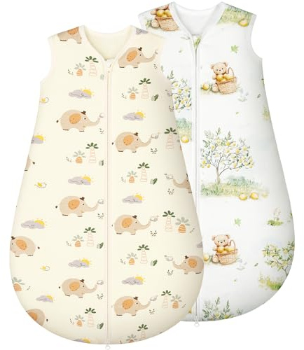 Yukkidds Gigoteuse Bébé Tog 1.5, Turbulette Coton Hiver 18-24 Mois | Gigoteuse Toutes Saisons, Doux, Chaud et Respirant, Pour Nouveau-nés Tout-petits Garçon Fille, Lot de 2, Éléphant Beige